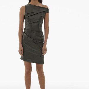 NWT Helmut Lang Faux Leather Asymmetrical Dress in Olive